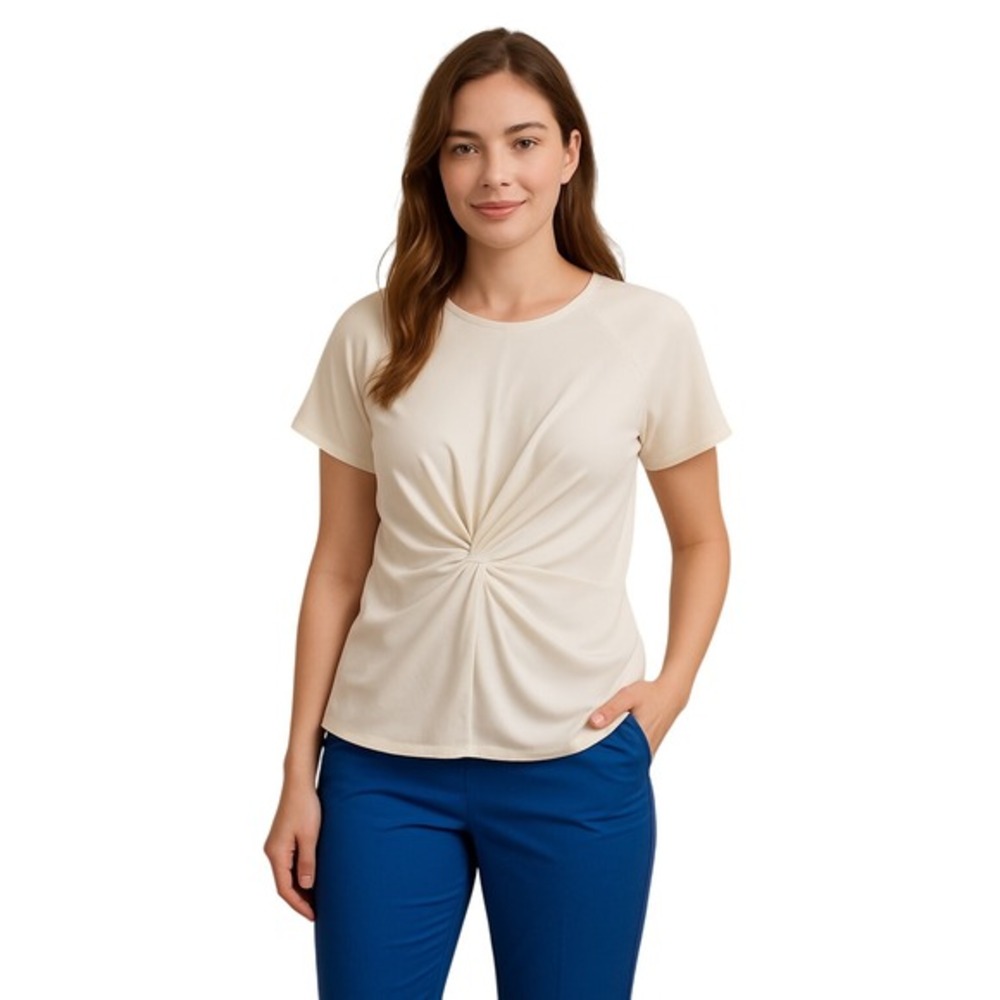 Ann Taylor‎ Womens Ivory Twist Front Short Sleeve Top XS Light Academia 55-29